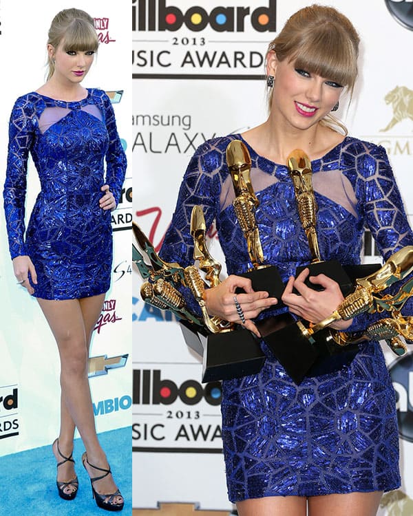 Taylor Swift shines in a Zuhair Murad sequin dress, capturing a modern and glamorous look at the 2013 Billboard Music Awards