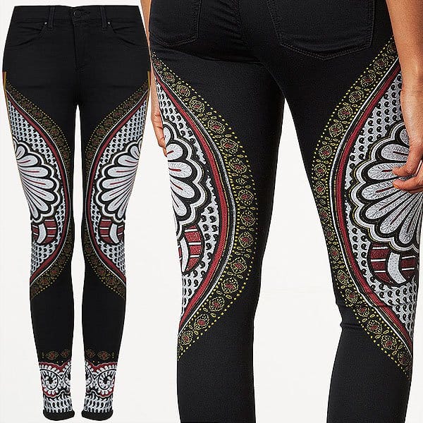 Detail of Topshop MOTO Black Paisley-Print 'Leigh' Jeans priced at $96 – get the look!