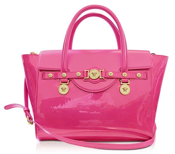 Versace Large Signature Patent Leather Tote in Pink