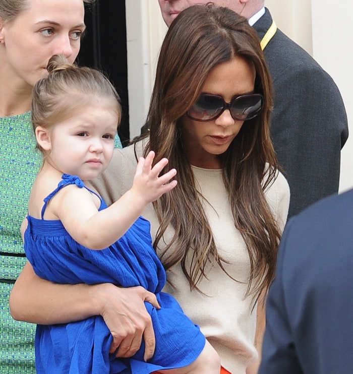 Victoria Beckham with daughter Harper leaving the Arts Club