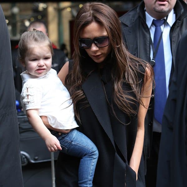 Victoria Beckham and daughter Harper arriving at North Train Station in Paris on May 2, 2013
