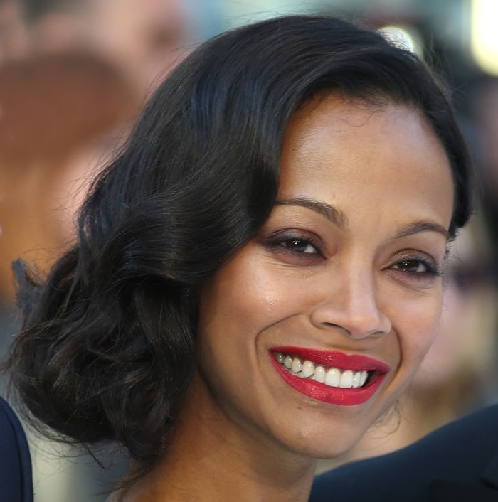 Zoe Saldaña with bright red lipstick