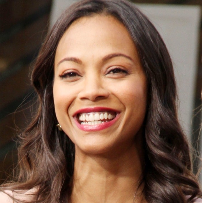 Zoe Saldana Flaunts Sexy Legs in Turquoise Flo Colorblock Pumps