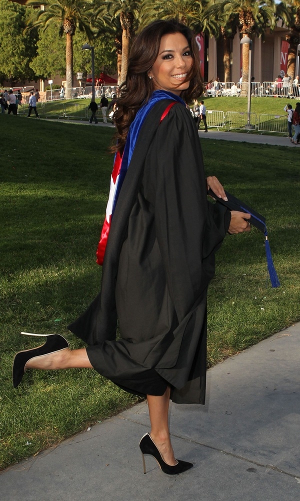 Eva Longoria shows off her Casadei pumps during her graduation from California State University with a master's degree in Chicano Studies