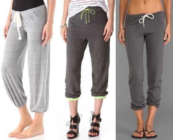 Explore our top picks for stylish loungewear: A. Eberjey Heather Pants in Heather Gray for $66, B. David Lerner Lined Sweatpants in Charcoal for $135, and C. Monrow Vintage Sweats in Vintage Black for $112