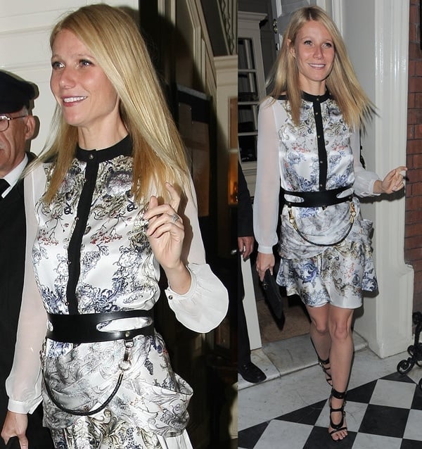 Gwyneth wore a silk Prabal Gurung dress with Tom Ford sandals