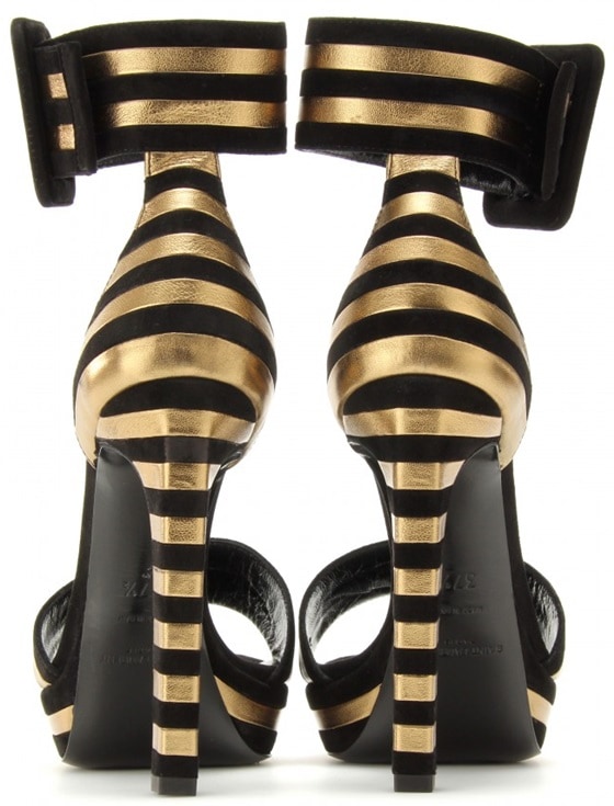 Black/Gold Paloma Suede and Metallic Leather Striped Sandals