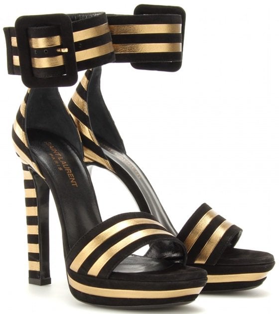 Black/Gold 'Paloma' Suede and Metallic Leather Striped Sandals