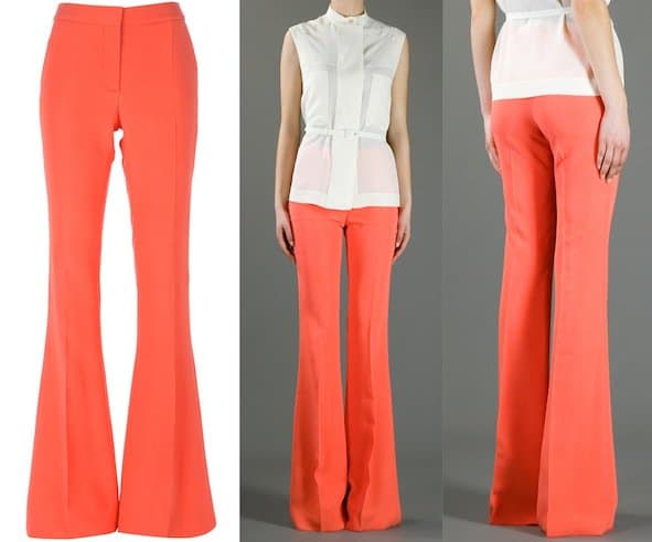 Stella McCartney's "Bedford" trousers in vivid orange featured here offer a similar look to Victoria Beckham's standout pants