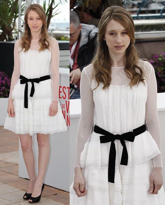 Taissa Farmiga highlights her legs in a Fall 2013 Alberta Ferretti dress for the Bling Ring photocall