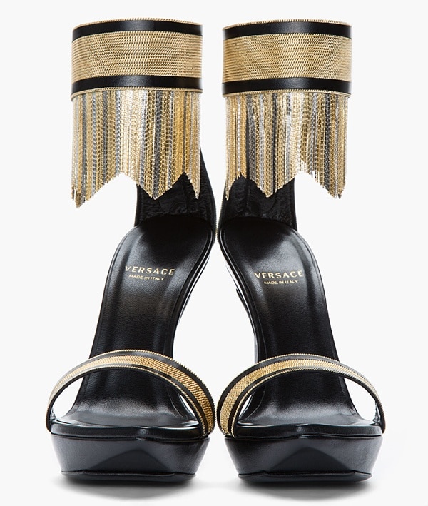 Versace Gold Fringed Ankle-Strap Sandals