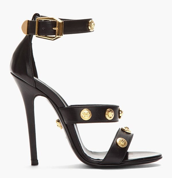 Versace Black Leather Gold Medallion Heels