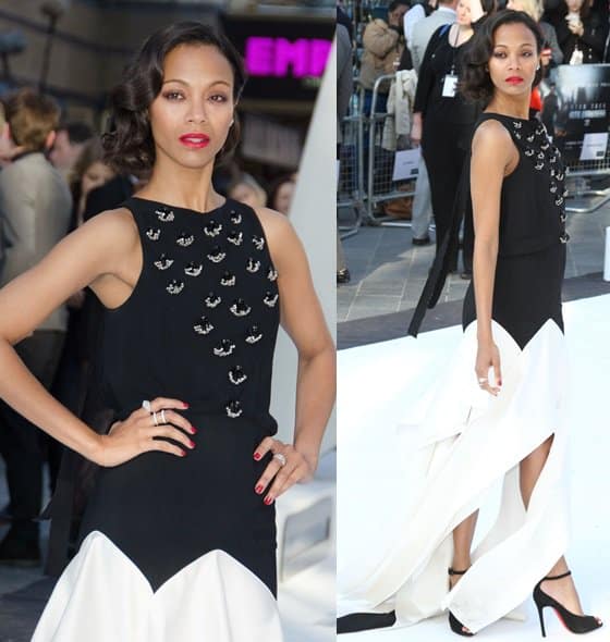 Zoe Saldaña styled her Vionnet Pre-Fall 2013 gown with Christian Louboutin ‘Rampoldi’ ankle strap heels