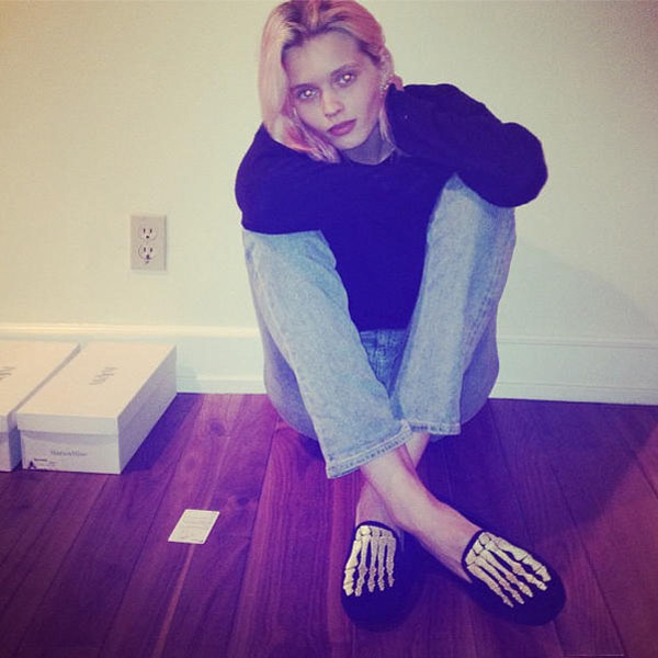 Australian model Abbey Lee Kershaw in her Mara & Mine skeleton slippers