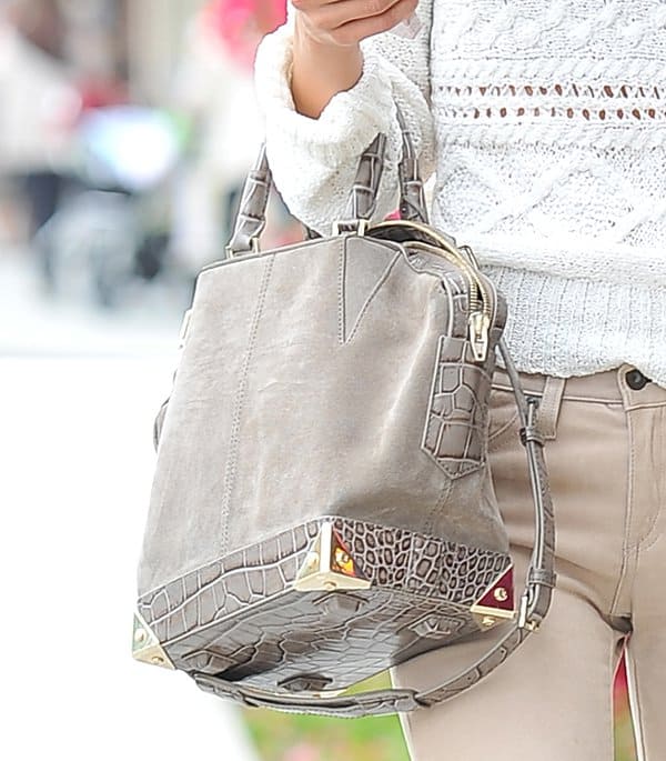 Alessandra Ambrosio carrying a luxurious croc-embossed Alexander Wang 'Emile' tote