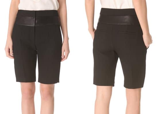 A soft leather band trims the waist of these high-waisted shorts