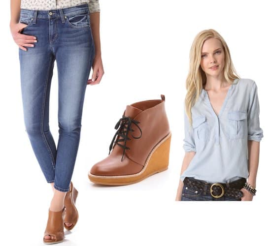 Skinny ankle jeans with booties and shirt