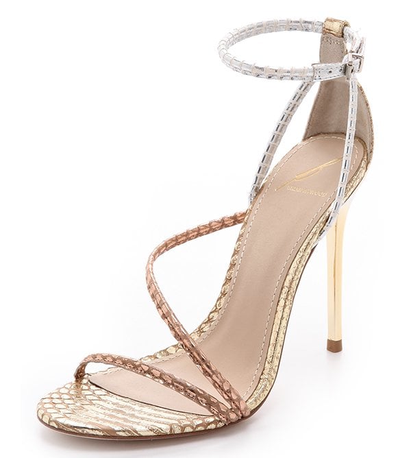 B Brian Atwood "Labrea" Sandals in Gold/Rose Gold/Silver Multi