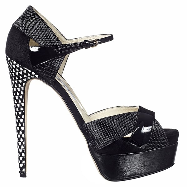 Brian Atwood "Aida" Sandals in Black Raffia with Black/White Leather