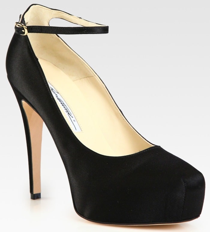 Brian Atwood Black Zenith Satin Platform Pumps