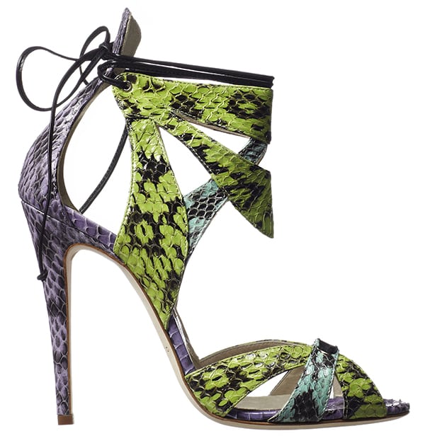 Brian Atwood "Uma" Sandals in Multicolor Snakeskin