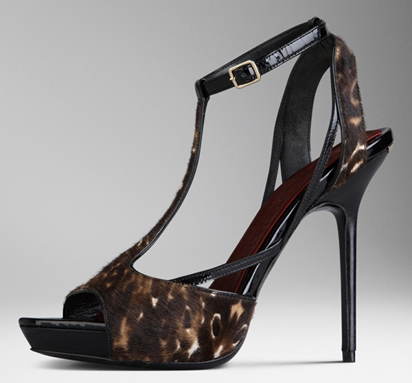 Burberry Animal-Print Sandals in Dark Camel