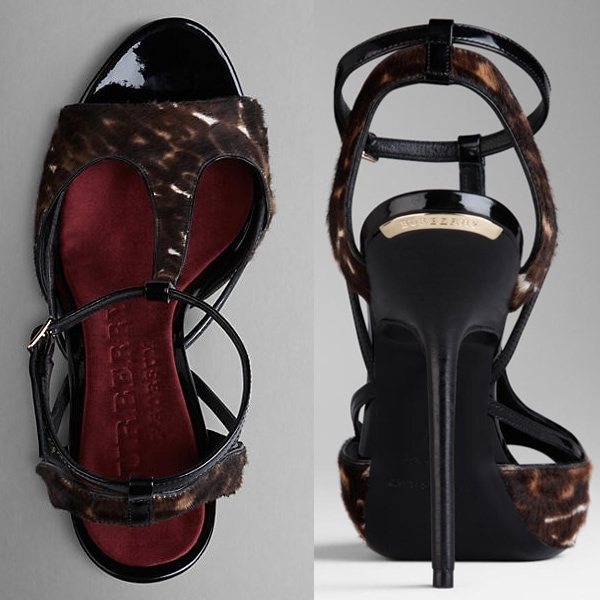 Burberry Animal-Print Sandals in Dark Camel