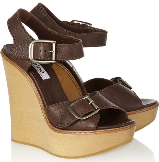 Chloé Leather and wooden wedge sandals