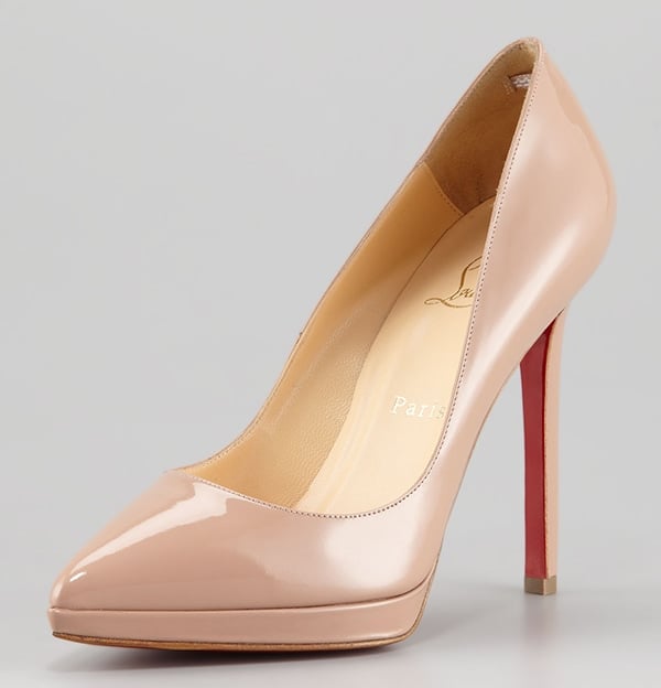 Christian Louboutin "Pigalle Plato" Patent Leather Platform Pumps in Nude