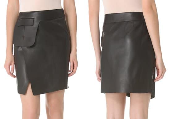 CoSTUME NATIONAL Black Leather Skirt with Waist Buckle
