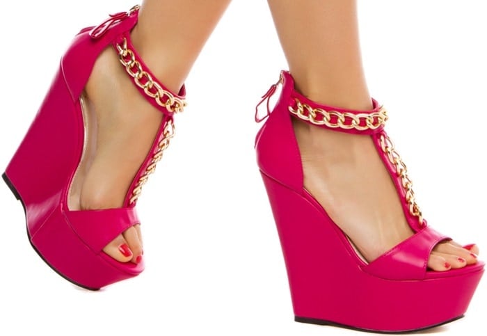Pink T-Strap Wedges