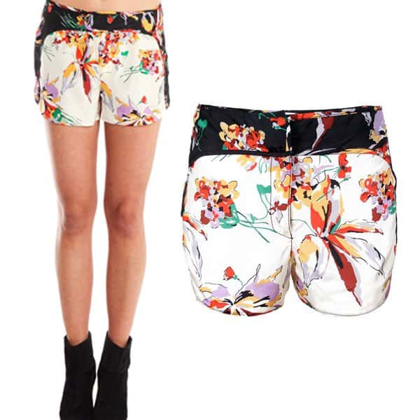 Derek Lam Floral Print Silk Sain Shorts