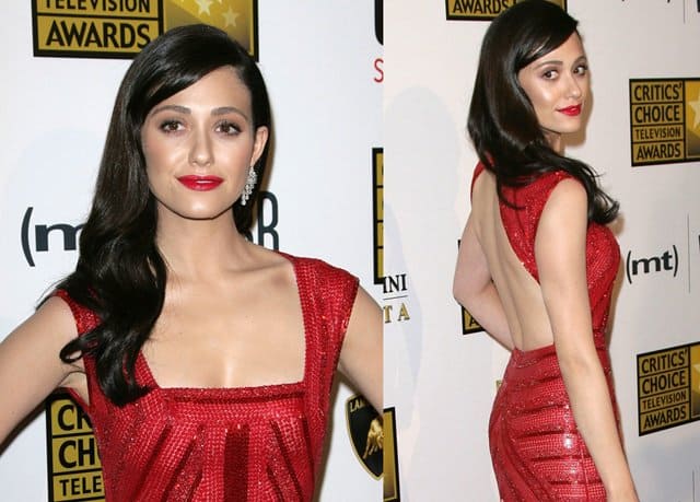 Emmy Rossum's beaded Naeem Khan dress