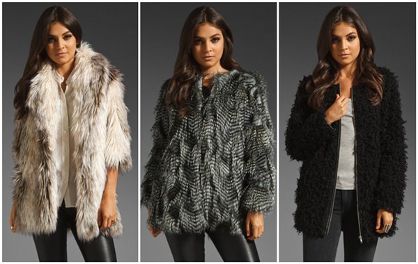 From left to right: BSABLE Nicole Faux Fur Collared Jacket, BSABLE Chelsea Long-Sleeve Faux Fur Jacket, LADAKH Revolution Shaggy Jacket — a showcase of stylish faux fur options
