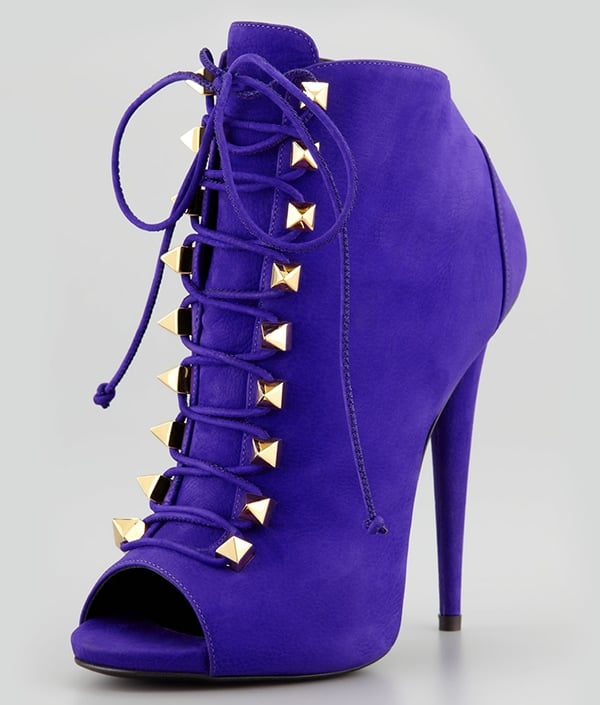 Giuseppe Zanotti Studded Suede Lace-Up Booties in Violet