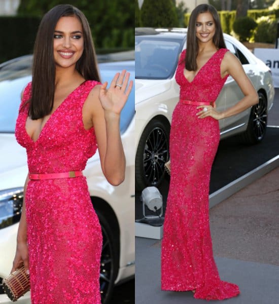 Irina Shayk in a pink Elie Saab number at the amfAR Cinema Against AIDS gala