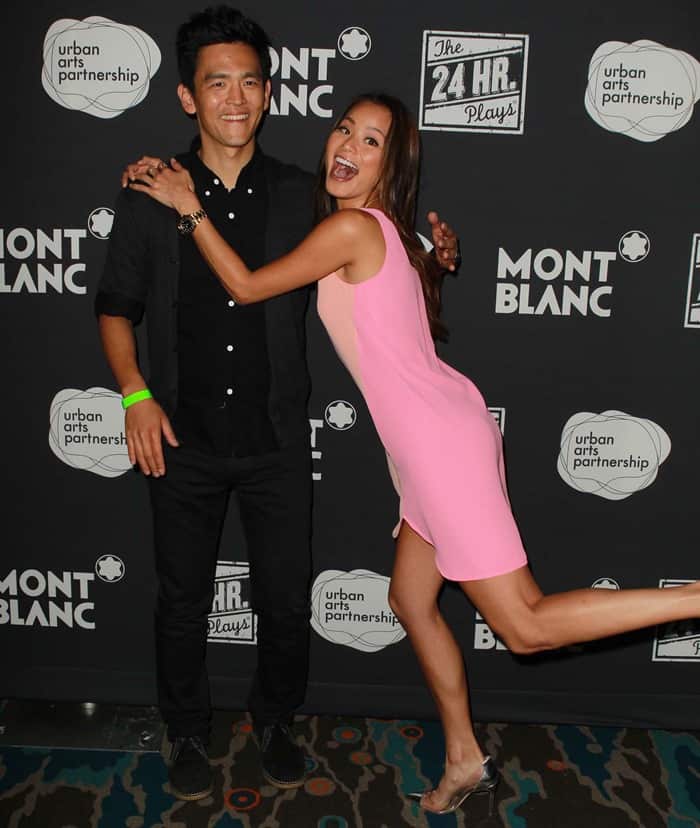 Jamie Chung posing with John Cho at the 24 Hours Play after-party by Montblanc held at The Shore Hotel in Santa Monica, California, on June 22, 2013