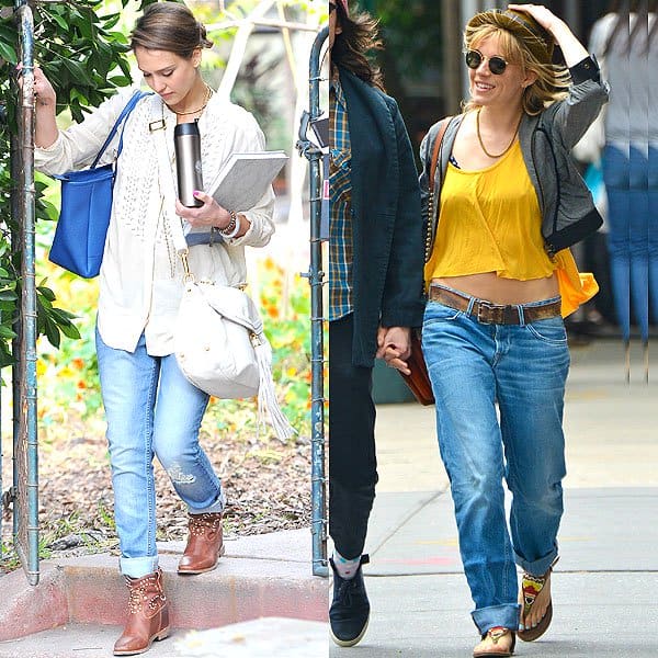 Jessica Alba and Sienna Miller wearing boyfriend jeans
