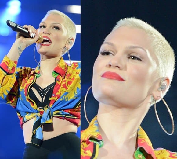 Jessie J wearing large hoop earrings at the Isle of MTV concert in Malta on June 26, 2013