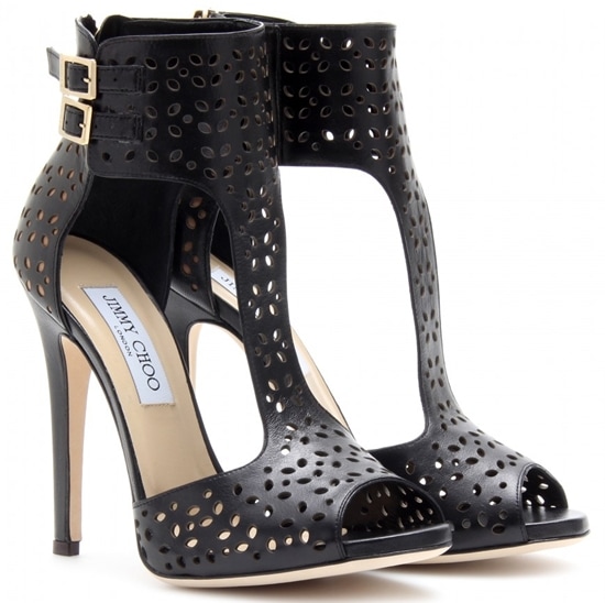 Jimmy Choo Perforated Leather Sandals in Black