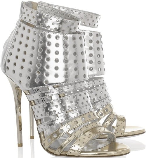 Jimmy Choo Silver Malika Perforated Leather Sandals