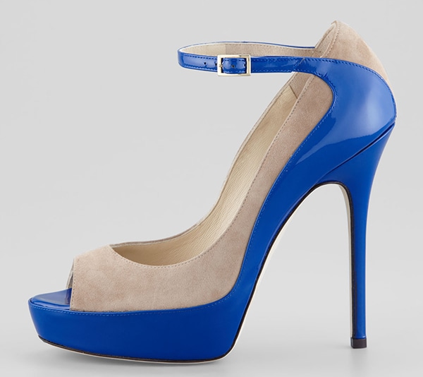 "Tami" Suede Patent Pumps in Nude/Blue