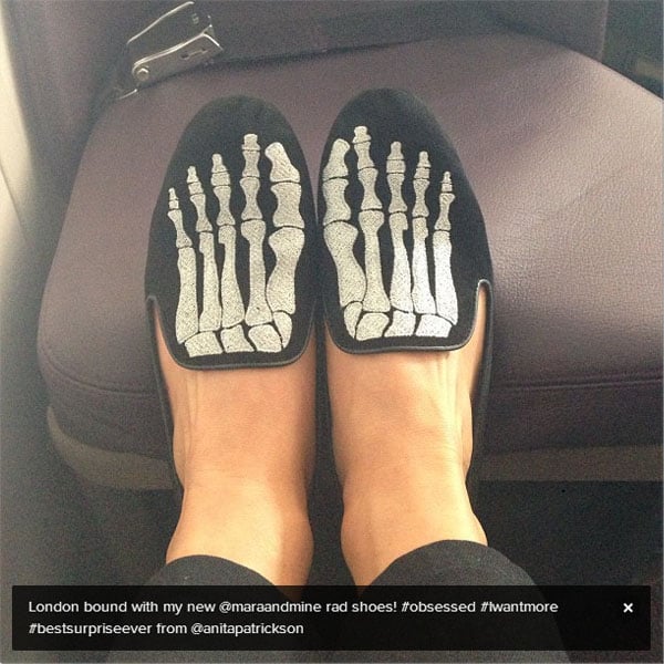 Julianne Hough showing off on Instagram her Mara & Mine skeleton slippers