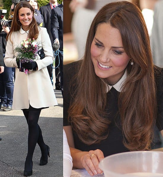 Kate Middleton chose a simple yet stylish outfit for her visit to Child Bereavement UK Headquarters on March 19, 2013, wearing a cream Goat Redgrave coat over a Topshop dress with a contrasting collar
