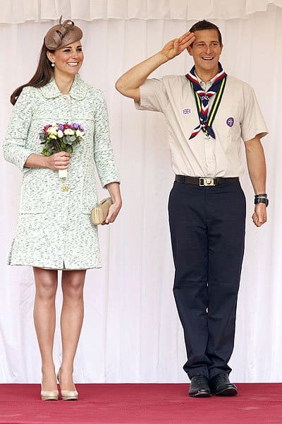 Kate Middleton and Chief Scout Bear Grylls at a national celebration for scouts who have achieved the Queen's Scout Award