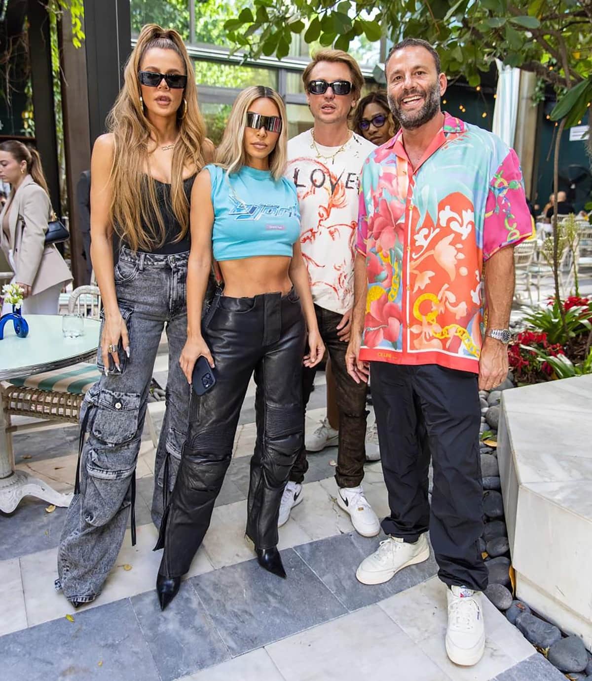 Kim Kardashian, Khloe Kardashian, Jonathan 'FoodGod' Cheban, and David Grutman at Swan Miami on Friday, December 2, 2022, for a Goodles brunch