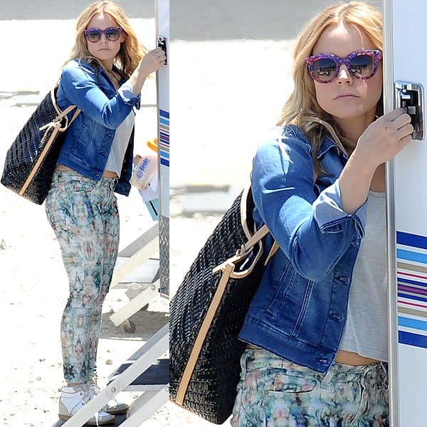 Kristen Bell channels her character's stealthy charm as she arrives on the Los Angeles set of "Veronica Mars," ready to dive back into sleuthing on June 19, 2013