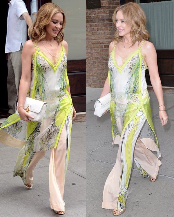Kylie Minogue steps out in a chic layered ensemble in Manhattan