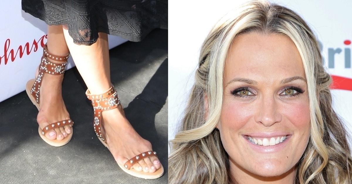 Molly Sims Pairs LBD with Isabel Marant 'Elvis' Sandals.