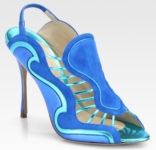 Nicholas Kirkwood Metallic Leather and Suede Slingback Sandals in Aqua